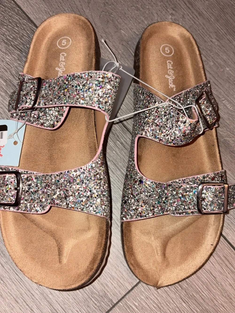 Cat & Jack Girls Size 5 Sandals Silver Drew Glitter Buckle Accents New W Tags